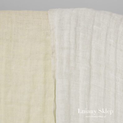 Dwustronny, biało - żółtawy len prany.