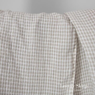 Szaro - biały len w krateczkę.