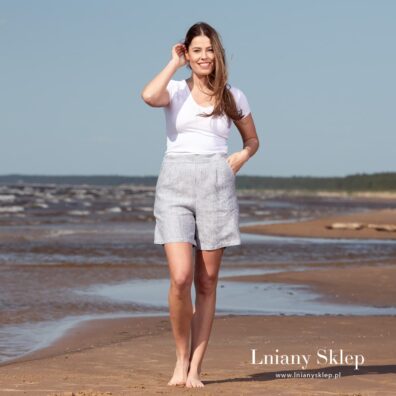 Damskie szorty z pranego lnu.