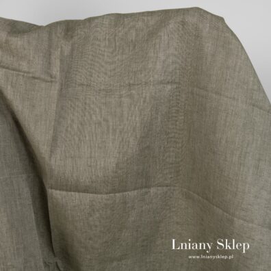 Szara w zieleń tkanina lniana.