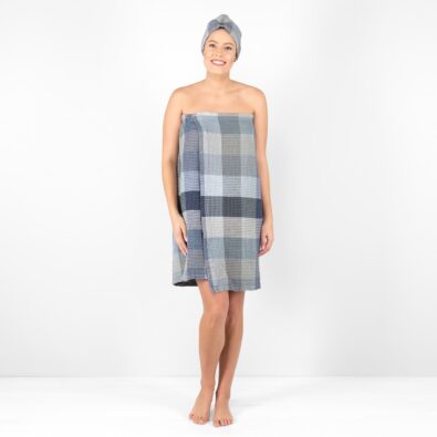 BINGO szary w grafit zapinany ręcznik do sauny.