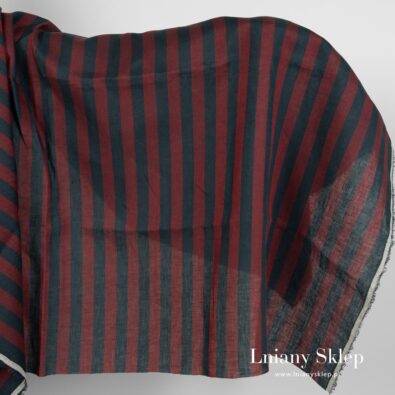 Tkanina lniana w czerwone i granatowe pasy.