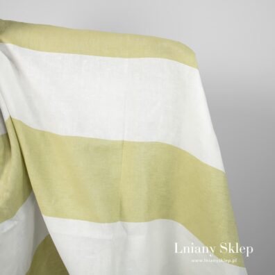 Tkanina lniana satyna w zielone i białe pasy.