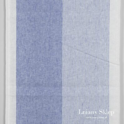 Ścierkowa tkanina lniana w niebieskie paski.
