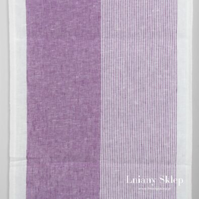 Ścierkowa tkanina lniana w fioletowe paski.