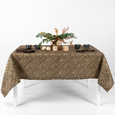 ATLANTA brązowy ze złotem żakardowy obrus.