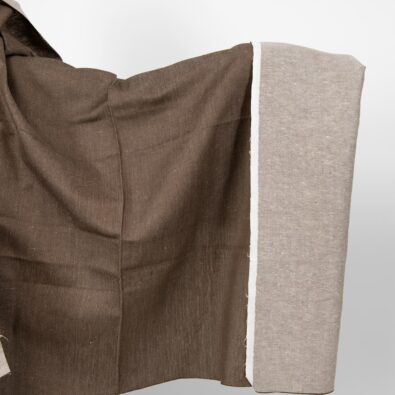 Brązowa dwustronna satyna len z bawełną.