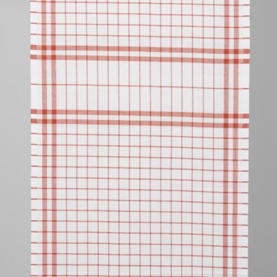 Tkanina ścierkowa w kratkę czerwoną.