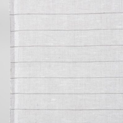 Szary w paski len z niebieskim brzegiem na ścierki kuchenne.