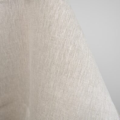 Szara w piasek tkanina 100% lniana.