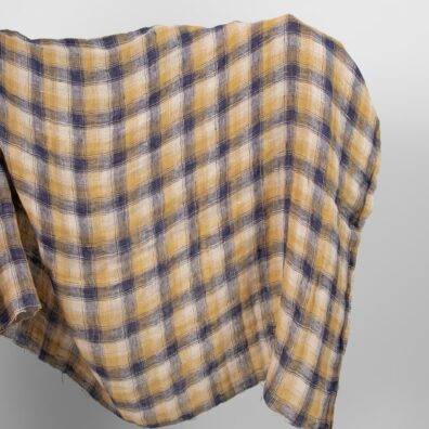 Prana dwustronna lniana tkanina w niebieską kratkę