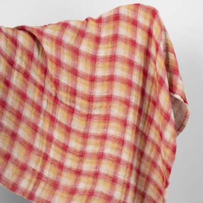 Prana dwustronna lniana tkanina w czerwoną kratkę