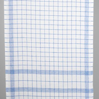 Lniana tkanina ścierkowa w niebieską kratkę