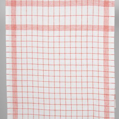Lniana tkanina ścierkowa w czerwoną kratkę