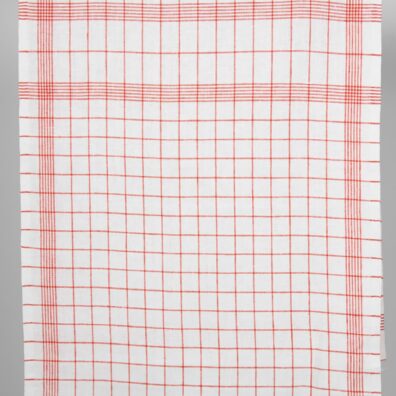 Lniana tkanina ścierkowa w czerwoną kratkę