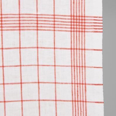Biały w czerwoną krateczkę len
