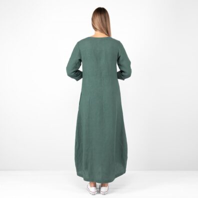 Zielona sukienka. Widok z tyłu.