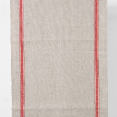 Lniana niebarwiona szara tkanina ścierkowa w czerwone paski