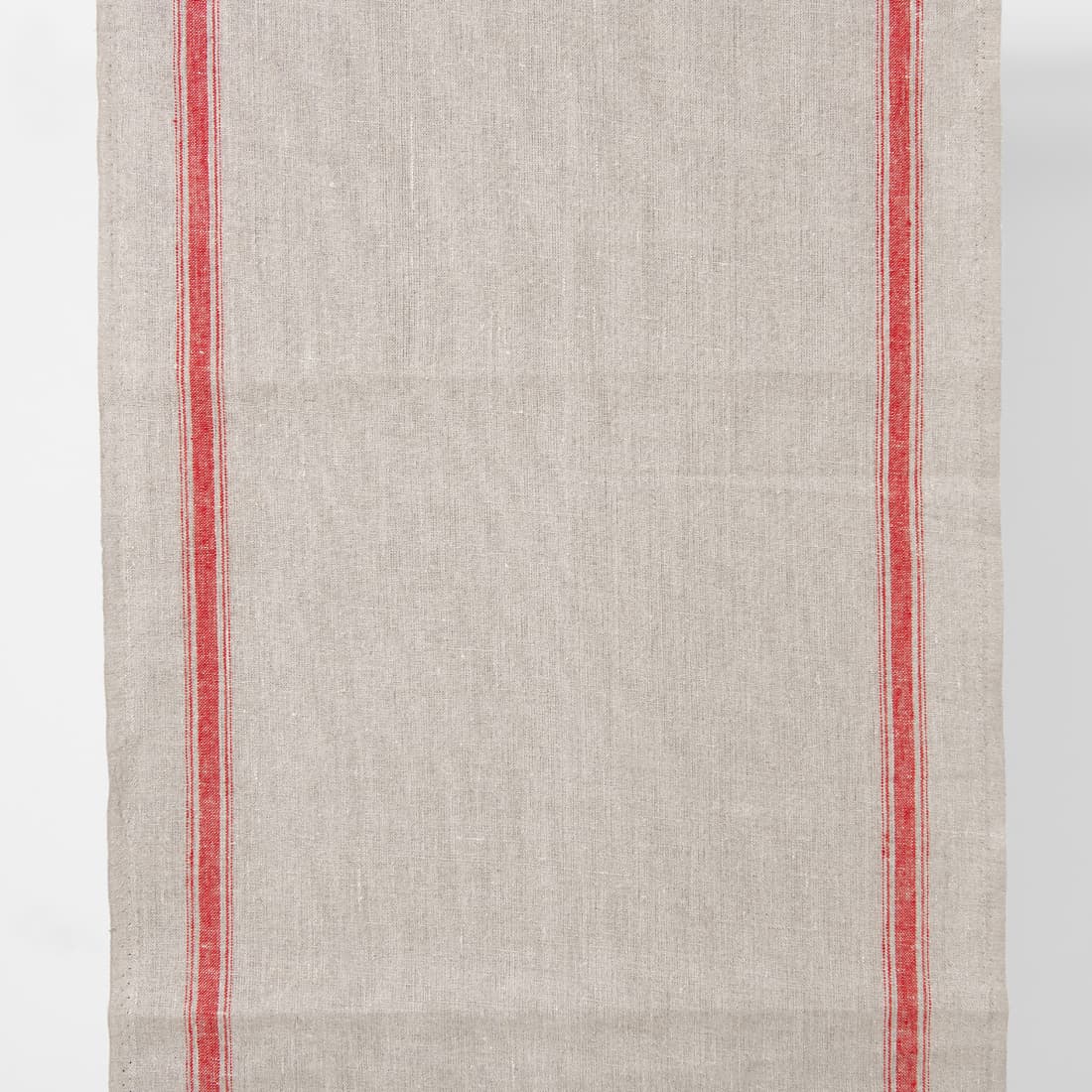 Lniana niebarwiona szara tkanina ścierkowa w czerwone paski