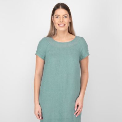 Sukienka morska zieleń. Krótki rękaw