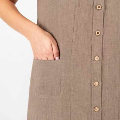 GINA brązowa sukienka. Kieszeń