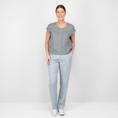 Szara bluzeczka. Elementy z połyskującej tkaniny