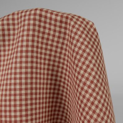 Len w krateczkę czerwoną i piaskową