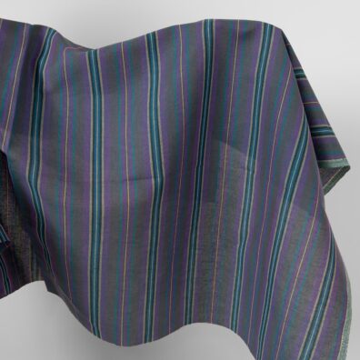 Tkanina w paski fioletowe i niebieskie len z bawełną