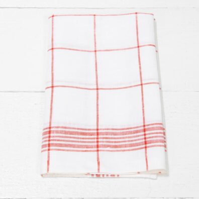 Biały len w czerwoną krateczkę