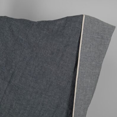 Len z wełną jodełkowy czarny z białym prany