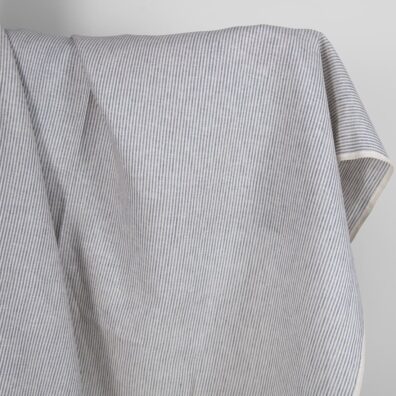 Tkanina lniana w granatowo-kakaowe paski