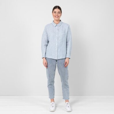 Bluzka w niebieskie paski z pranego lnu