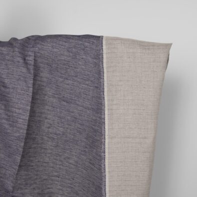 Dwustronna tkanina lniana granatowo – piaskowa