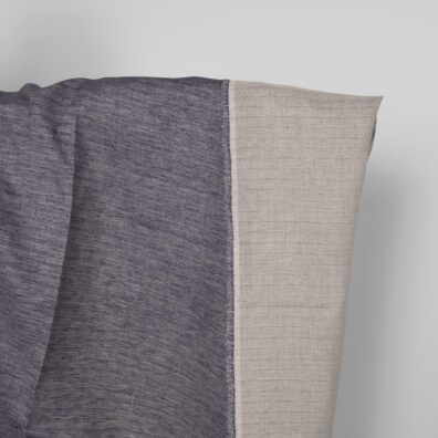 Dwustronna tkanina lniana granatowo – piaskowa
