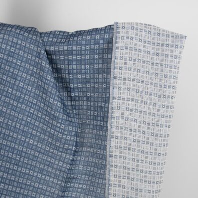 Len z bawełną wzór granatowo - biały