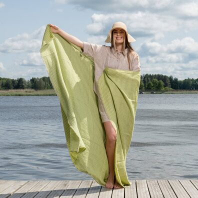 KORFU ręcznik plażowy w zieloną kratkę