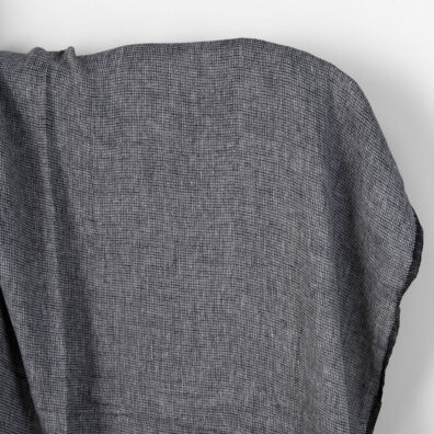 Waflowa prana czarny melanż tkanina lniana