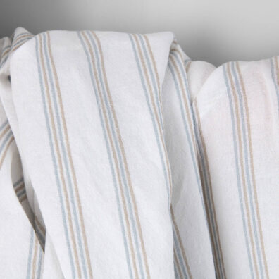 Szeroka biała w paski tkanina lniano - bawełniana