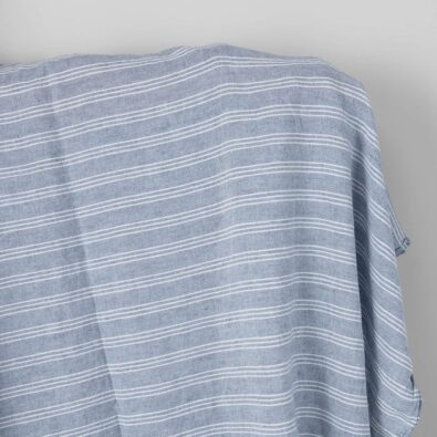 Niebieska w białe paski prana szeroka tkanina len bawełna