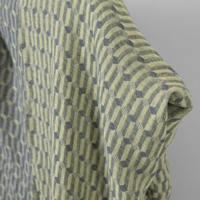 Szaro - żółty dwustronny żakardowy w romby prany len