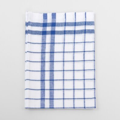 Biało - niebieska ścierka kuchenna. Len, bawełna