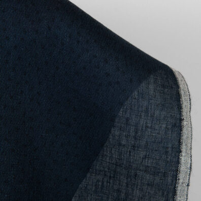 Granatowy len z wełną na cieplejsze produkty