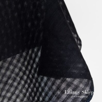 Czarna w kratkę tkanina lniana