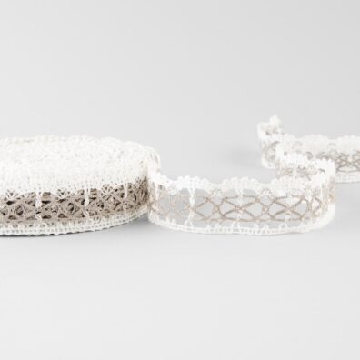 Biało - szara koronka lniana Nr 98