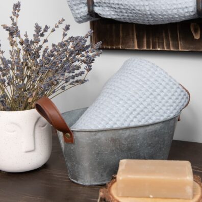 Pellavainen puuvillainen sininen vohvelipyyhe