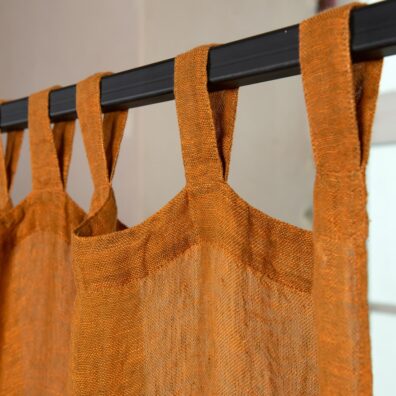 ruskea oranssi pellava verhot