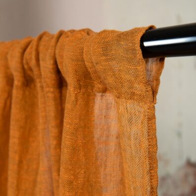 ruskea oranssi pellava verhot