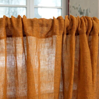 ruskea oranssi pellava verhot