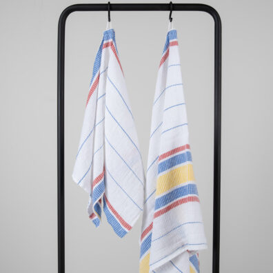 Pellava puuvilla valkoinen raidallinen kylpypyyhe