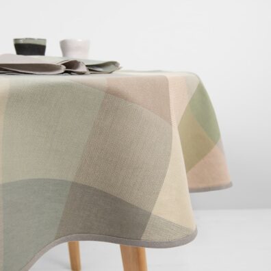 pyöreä pellava puuvilla ruudullinen vihreä pöytäliina